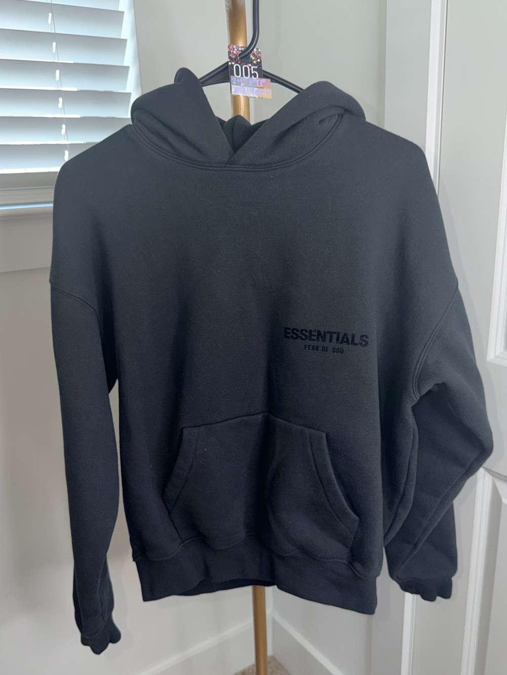 Fear of God Essentials Black Logo Hoodie in Stretch Limo